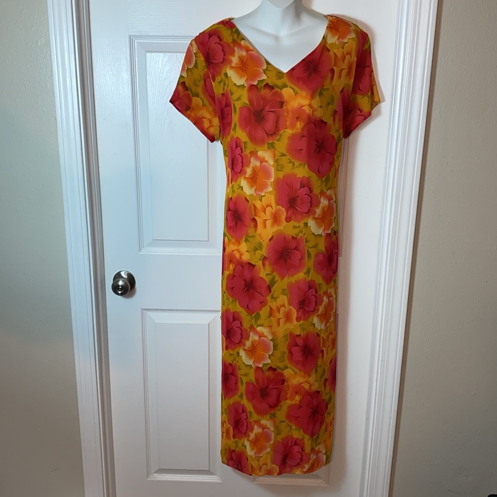 Women’s Floral Tropical Maxi Sundress Hawaiian Short Sleeve V Neck